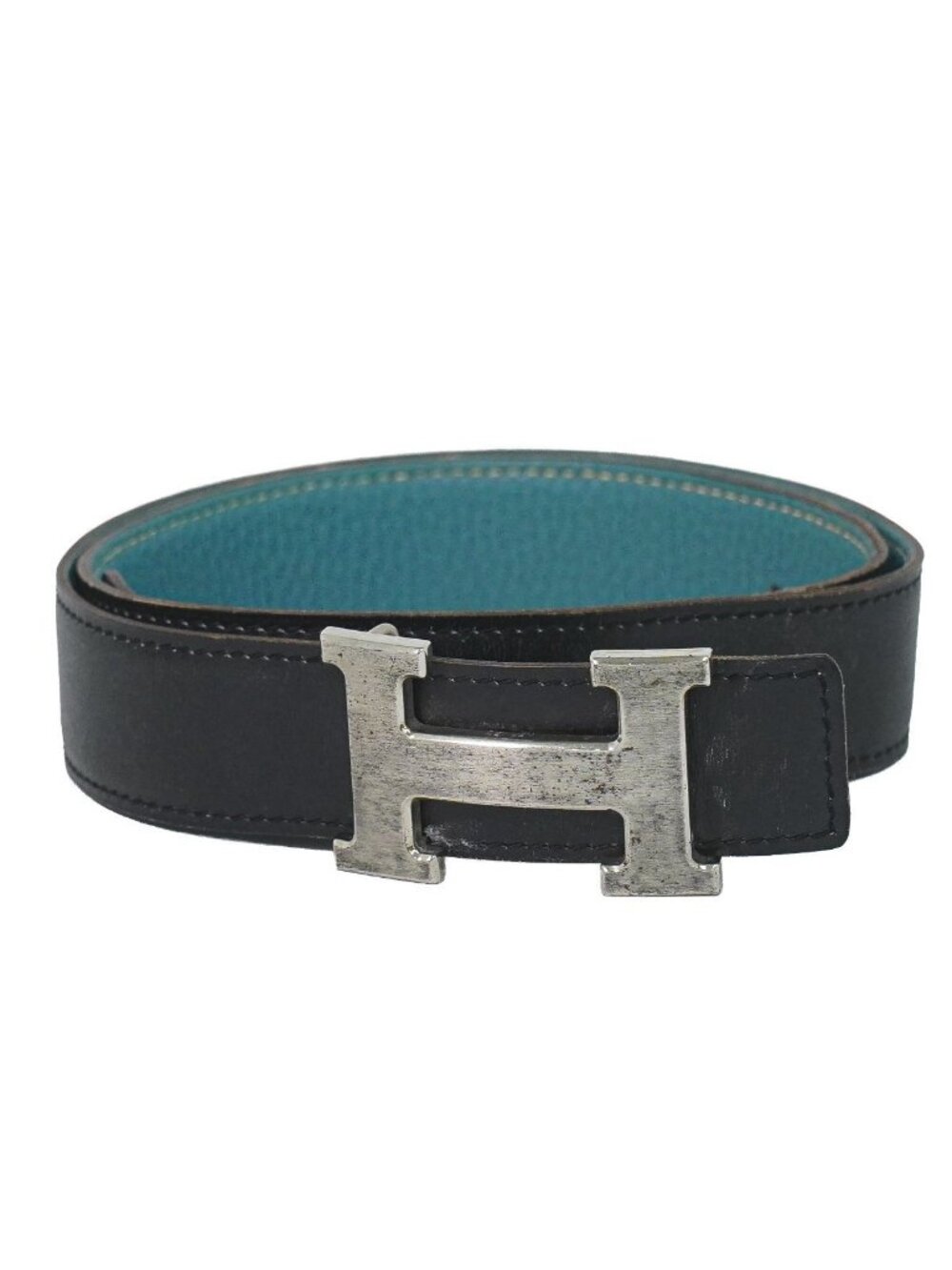 Hermes Constance Belt Reversible 75 Leather Black Blue Silver